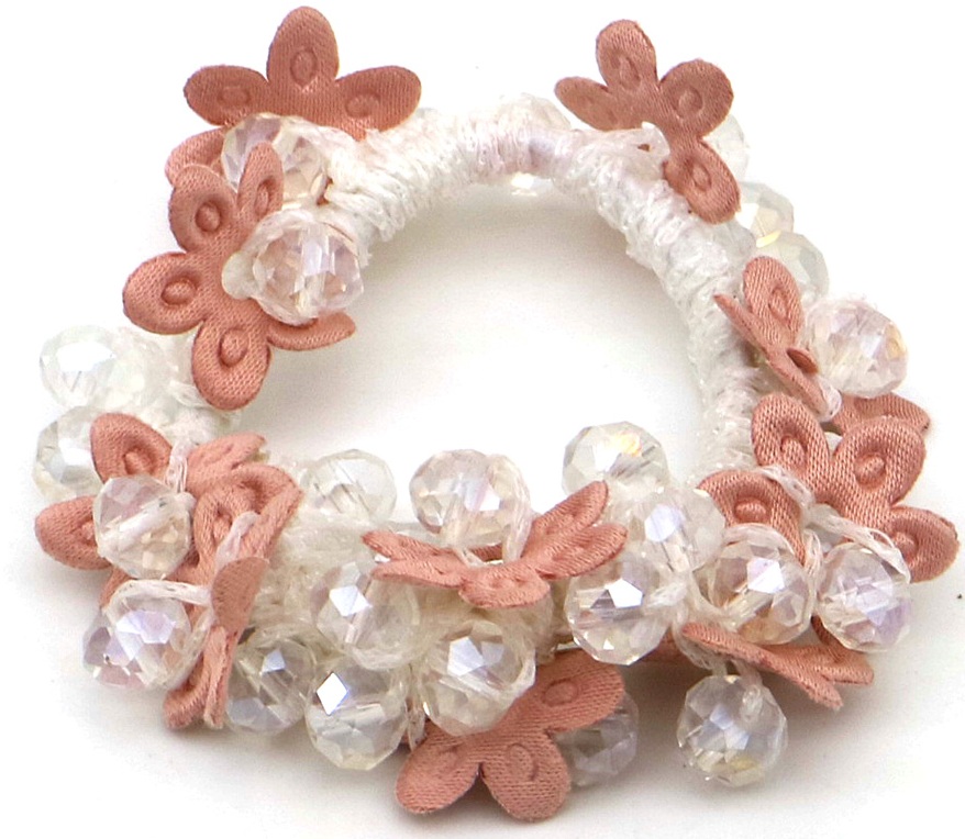 G-E3.3 H1128-002-2 Hair Elastic Glass Beads-Flowers White