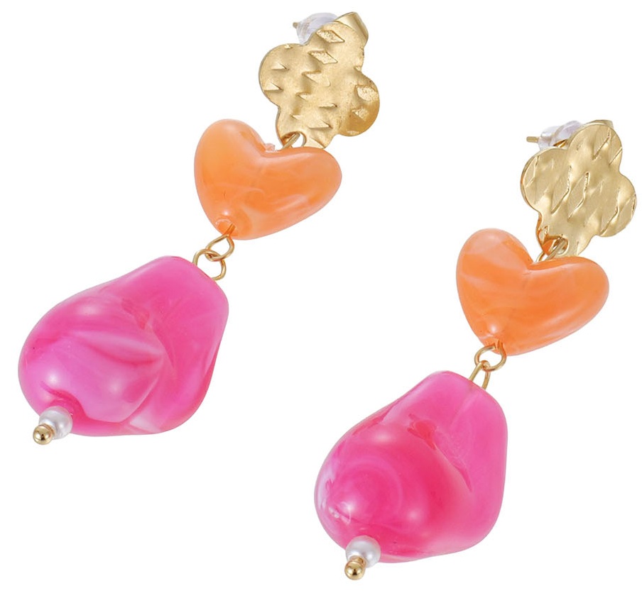 D-C2.1 E1144-028-4 S. Steel Earrings 5cm Orange-Pink