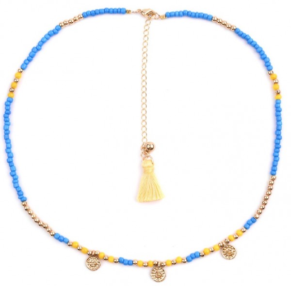 B-F7.4 N1643-003C Choker with Coins 36-43cm Gold-Yellow-Blue