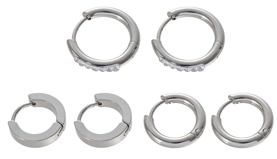 H-F5.4  E1131-074S S. Steel Earring Set 3 Pairs