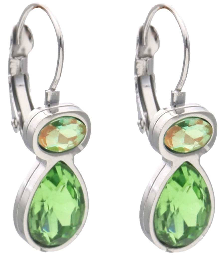 H-E4.1 E25106-042S-3 S. Steel Earrings Crystals 2.5cm Green