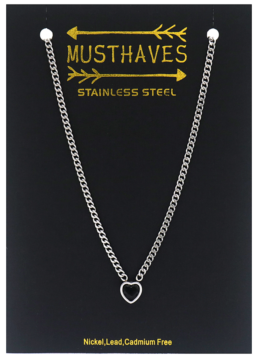F-B18.3 N221-308S S. Steel Necklace with 8mm Heart CZ Black