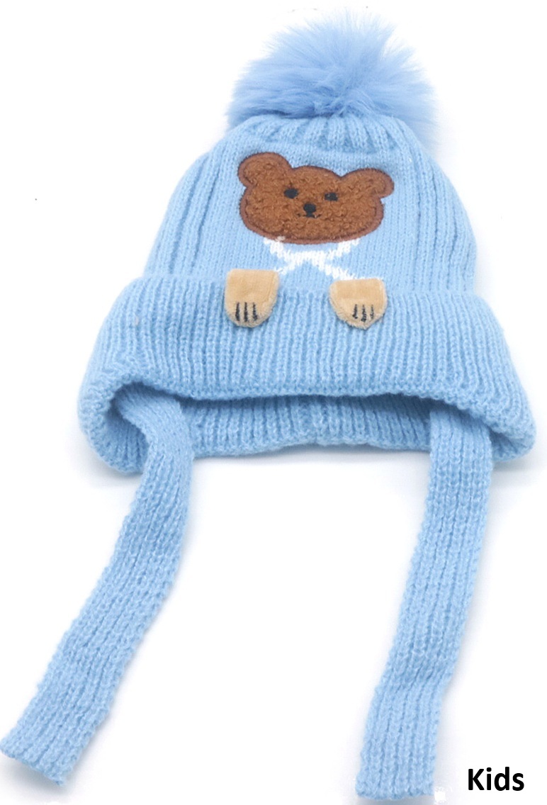 Y-A4.3 HAT1001-004-1 Beanie with Bear for Kids Blue