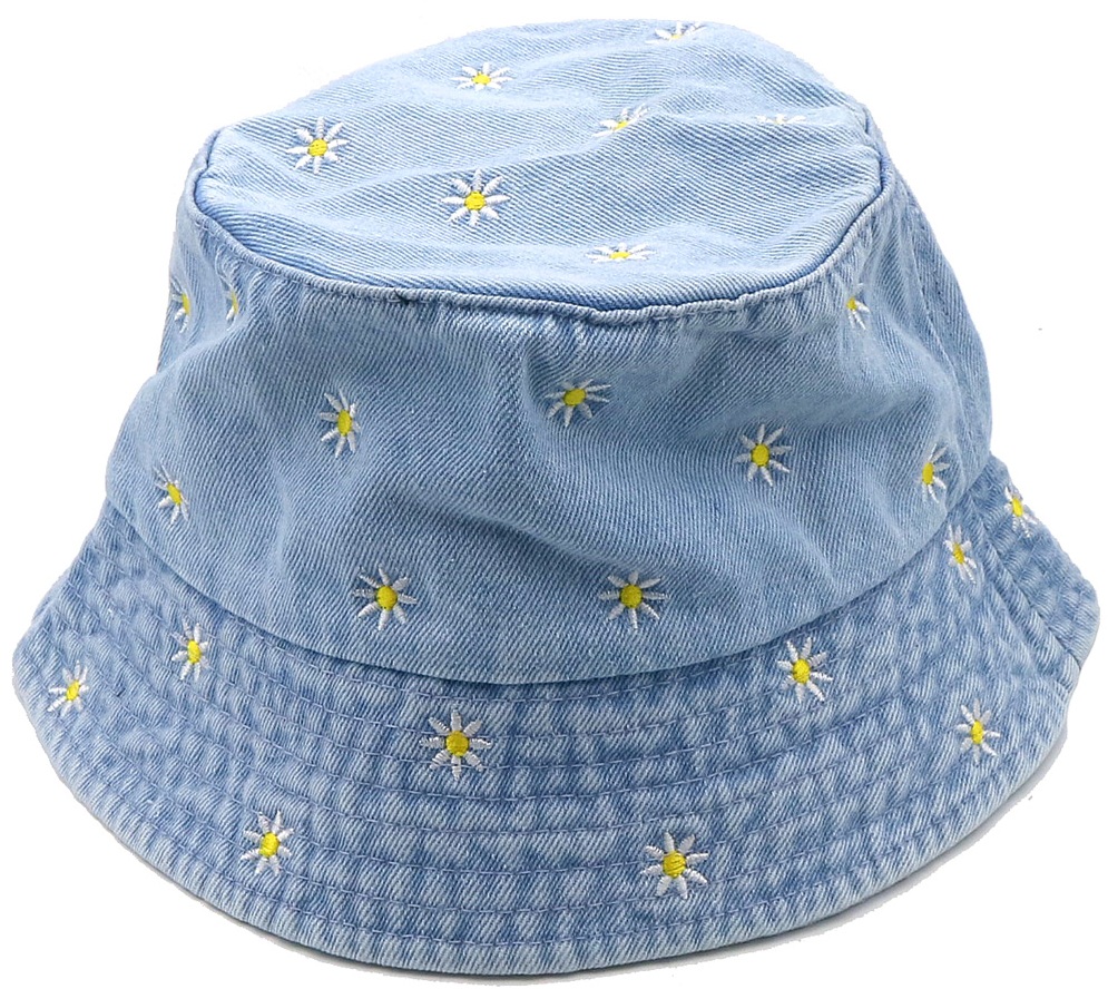 X-N5.2 HAT1103-001-3 Bucket Hat Jeans Embroidered Flowers 