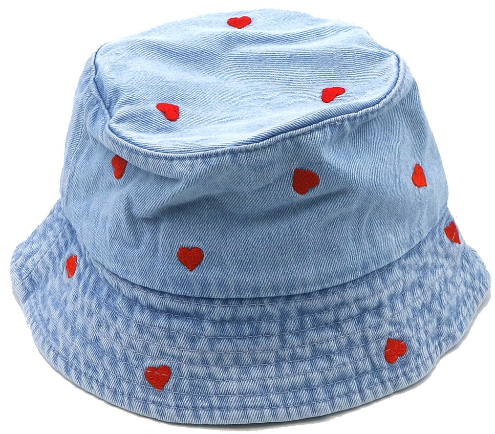X-N1.1 HAT1103-001-4 Bucket Hat Jeans Embroidered Hearts