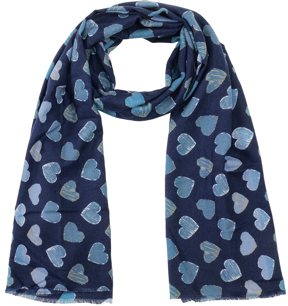 R-L8.1 SCARF405-731-3 Soft Scarf Hearts 180x90cm Blue