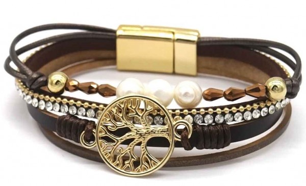 A-D4.3  B720-003 Leather Bracelet Tree of Life Brown