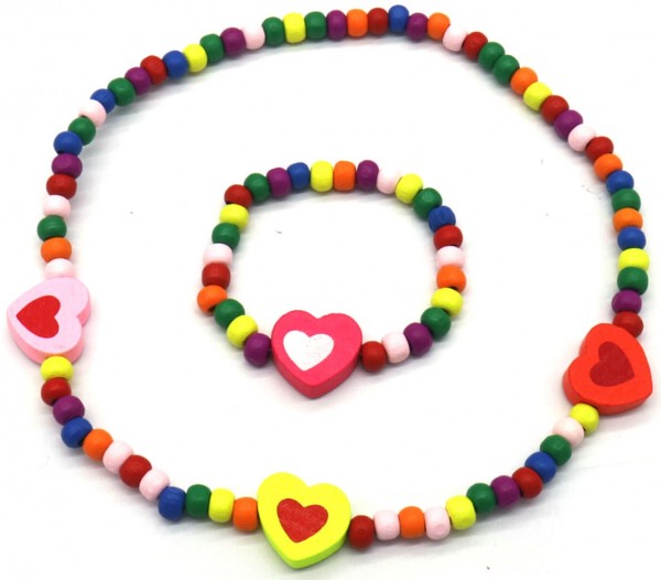 S-E2.3 NB622-003 Kids Jewelry Set Wood Hearts
