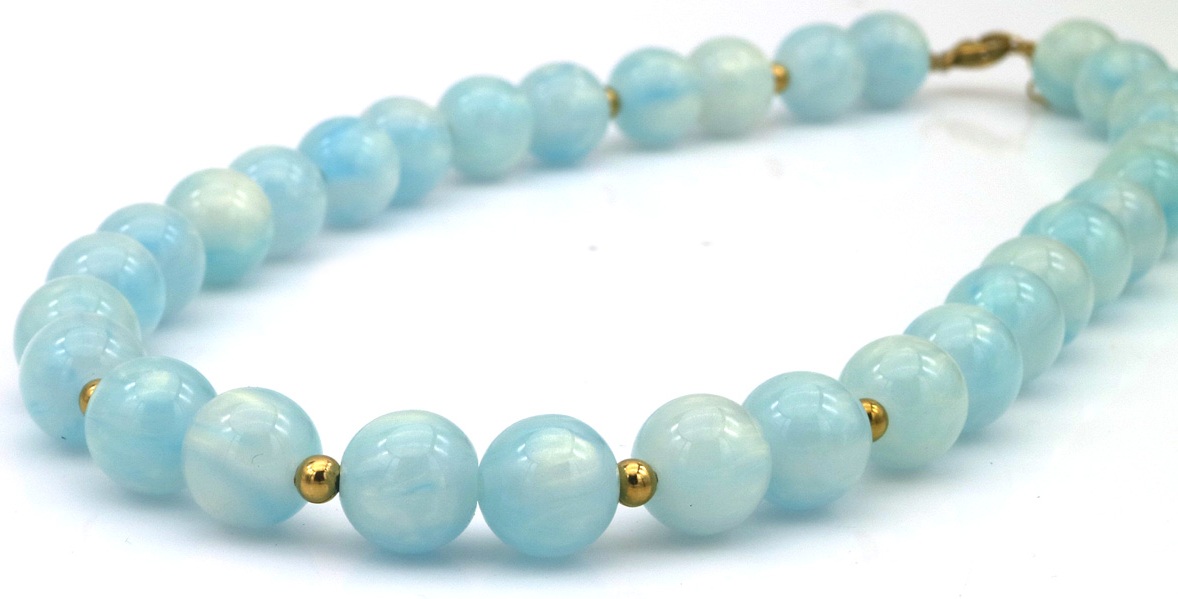 A-F25.1 N1144-008-5 S. Steel Necklace 10mm Beads 40-45cm Blue