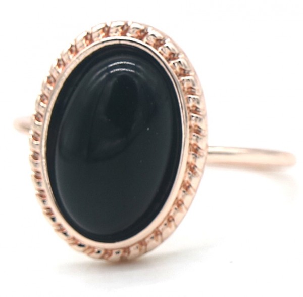 G-E2.1 R532-007R Adjustable Ring with Black Stone Rose Gold