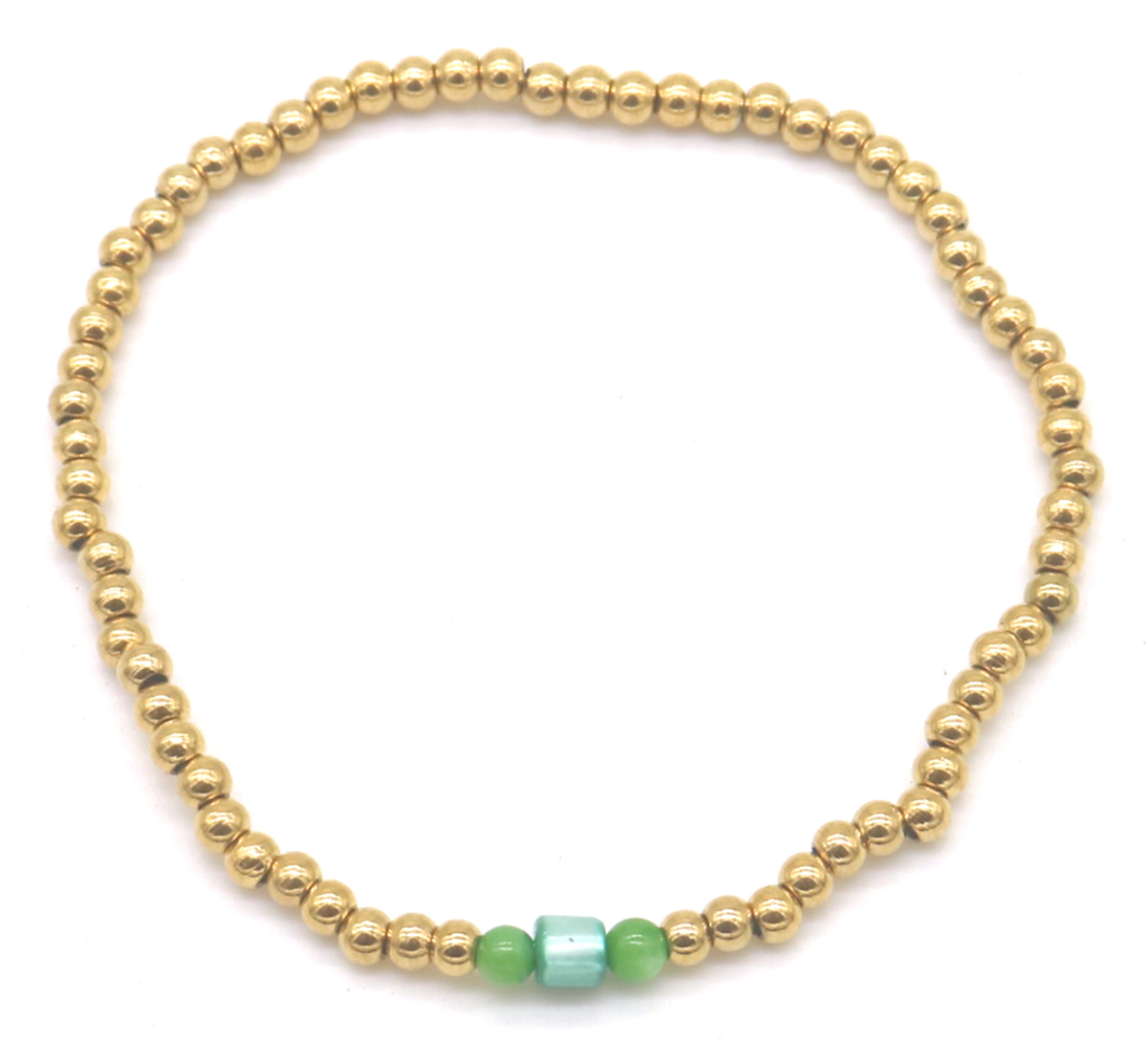 B-B5.2 B2142-004AG S. Steel Elastic Bracelet Green Adventurine