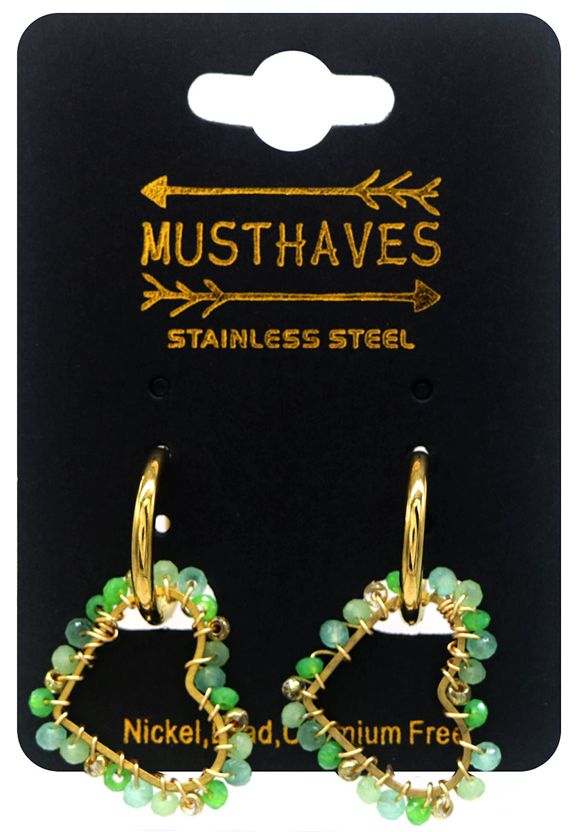 H-F19.4 E221-495 No.5 S. Steel Earrings Glassbeads 3cm Heart