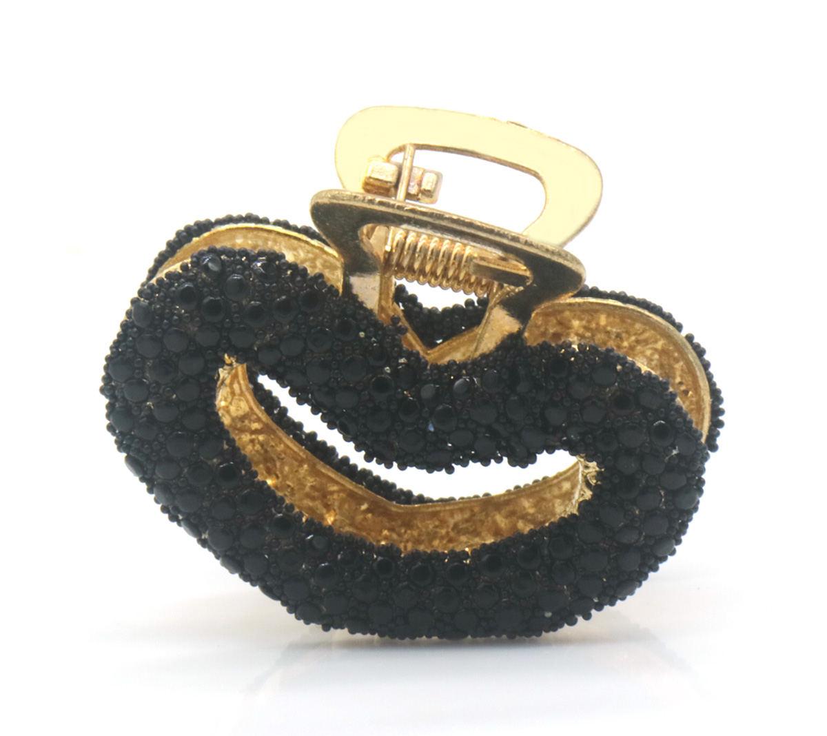 I-E23.2 H1039-017G Hair Claw Crystals Heart Black 4.5cm