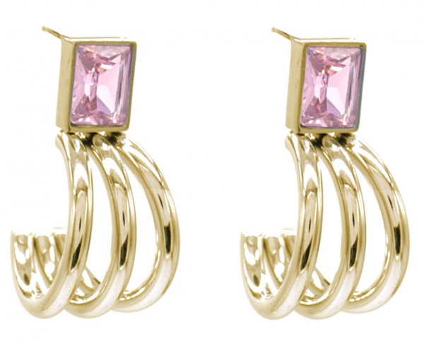 D-C17.4 E042-009G S. Steel Earrings CZ 3cm Pink