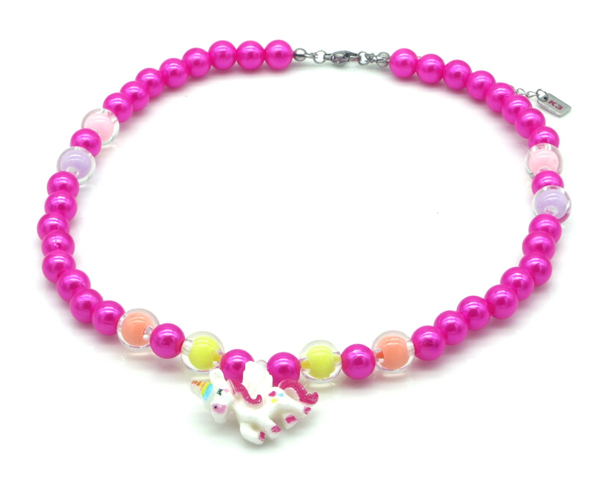 C-F1.2 K3-ZSN026 Bijoux Ketting Roze met Eenhoorn