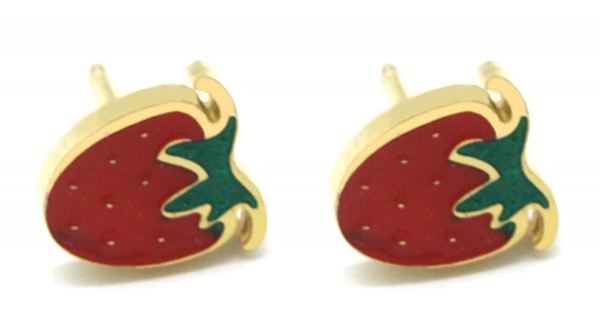 G-B5.3  E38-001G S. Steel Earrings for Kids Strawberry 8mm