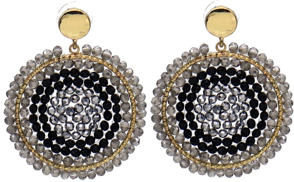 I-D19.1 E2591-131-2 Fashion Earrings Glassbeads 5.5x4cm Black