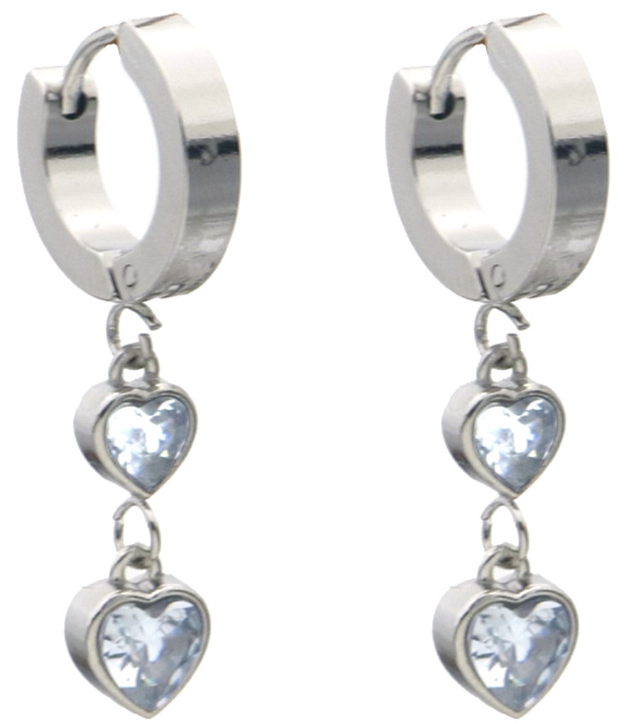D-E6.1 E1134-001S S. Steel Earrings Hearts Crystal 3cm