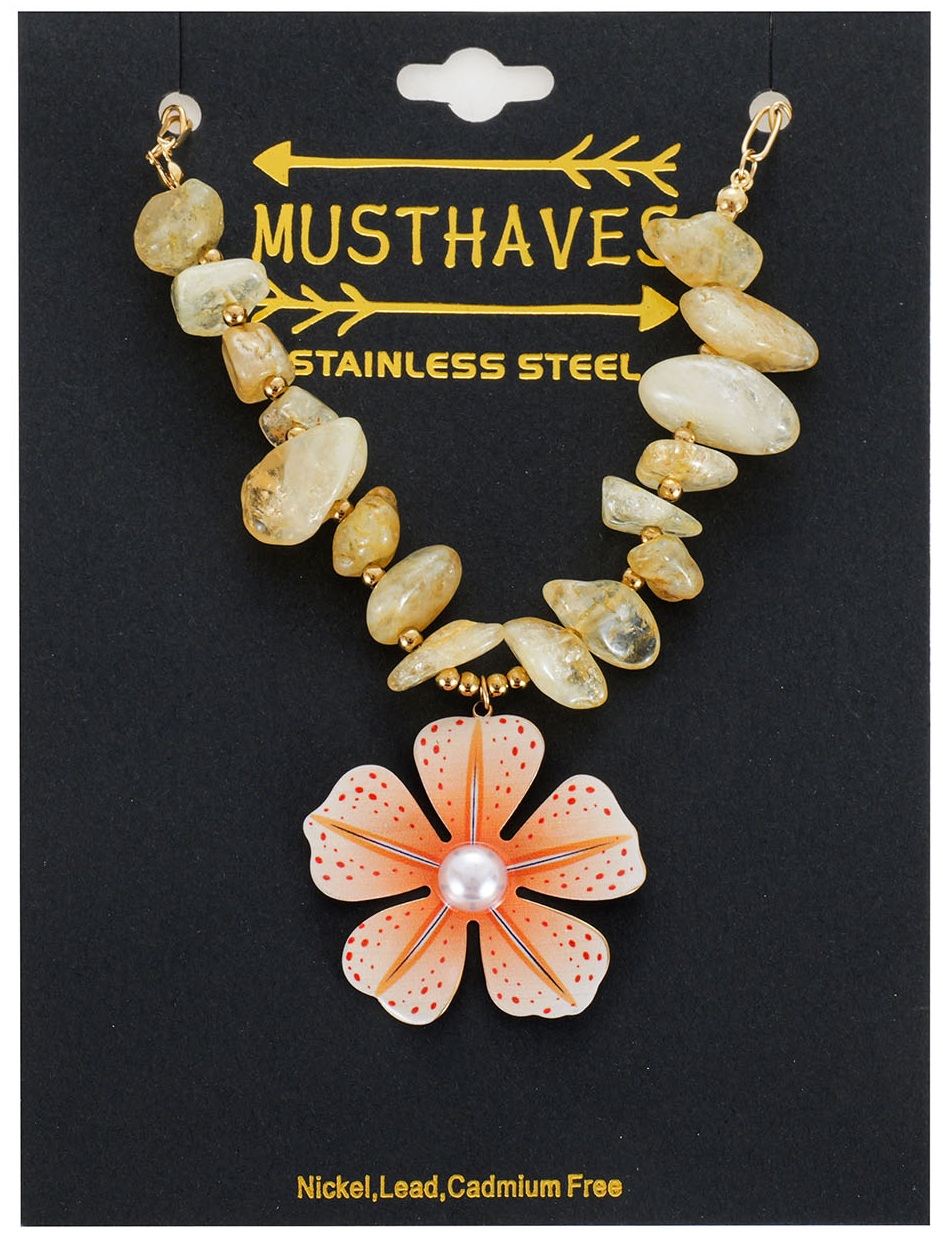 H-A23.1 N1160-028G S. Steel Necklace Stones-Flower 40-45cm