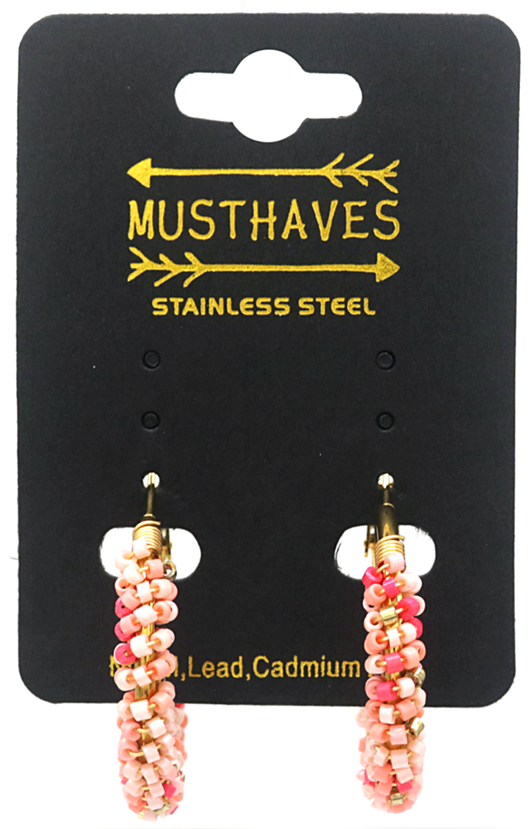 I-B7.3 E221-341 S. Steel Earrings Glassbeads 3.5cm Pink