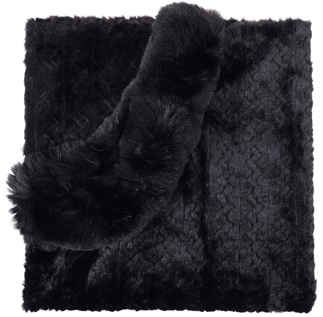 Z-C3.3 SCARF1005-001-2 90cm Poncho Faux Fur Black