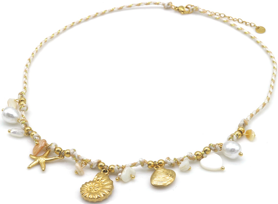 I-D10.2  N1036-009-4 Rope Necklace S. Steel Charms Sealife 40-45cm