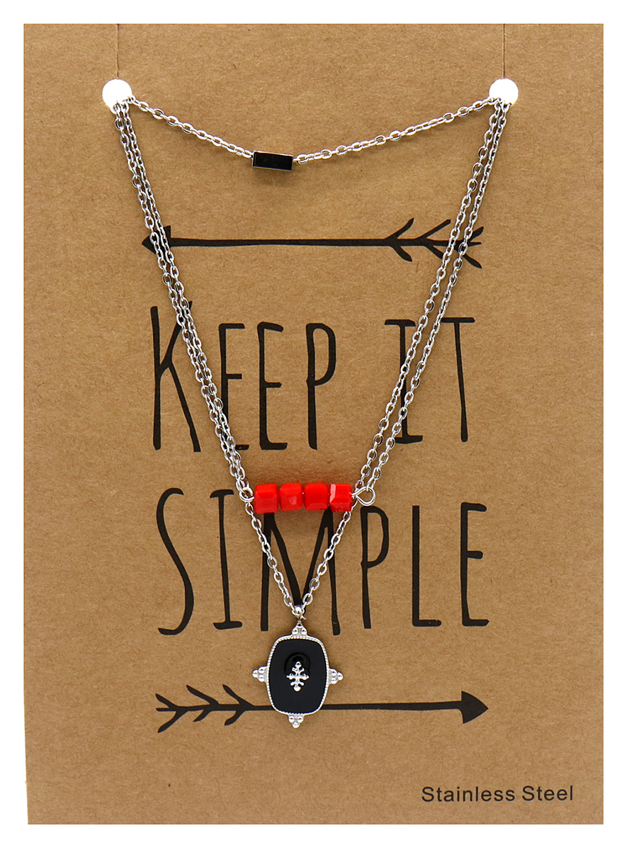 C-D2.2 N2020-005 S. Steel Layered Necklace 15mm charm Silver