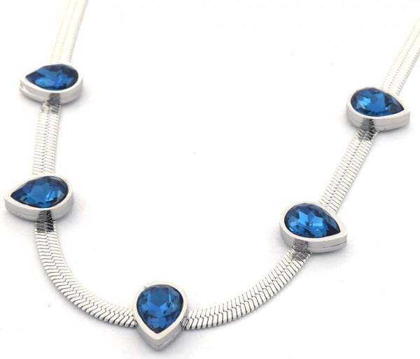 I-B4.2  N088-042S S. Steel Necklace Drops CZ Blue