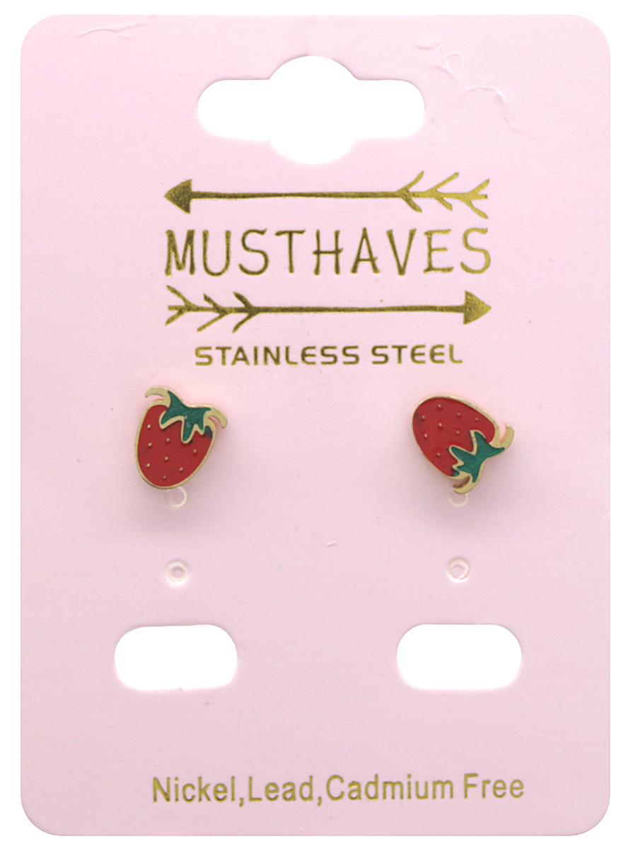 G-B5.3  E38-001G S. Steel Earrings for Kids Strawberry 8mm