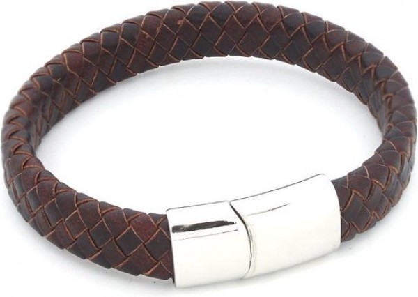 I-A5.3 B105-003 S. Steel with 12mm Leather Bracelet Brown 19cm