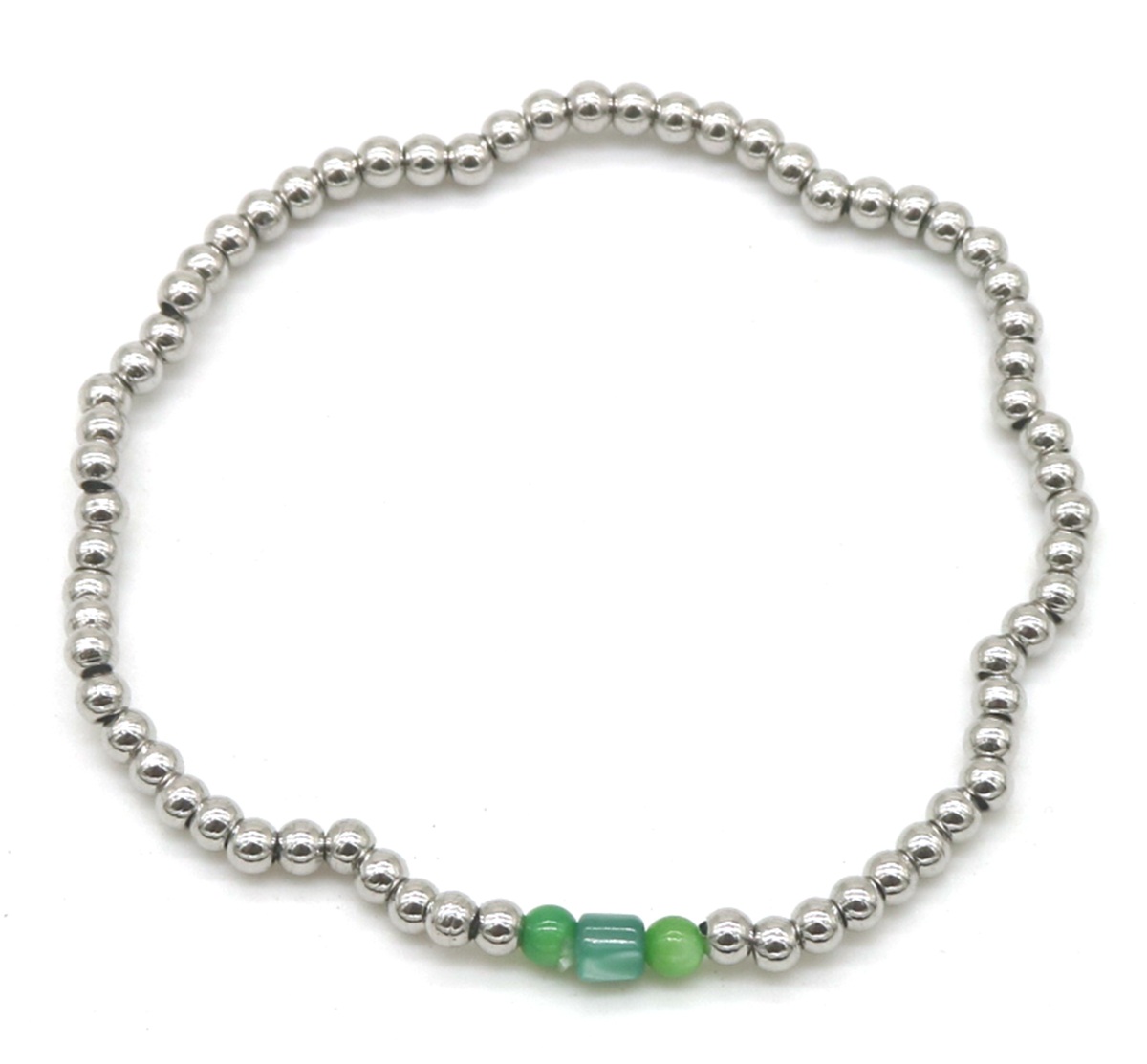 C-D15.1 B2142-004A S. Steel Elastic Bracelet Green Adventuri