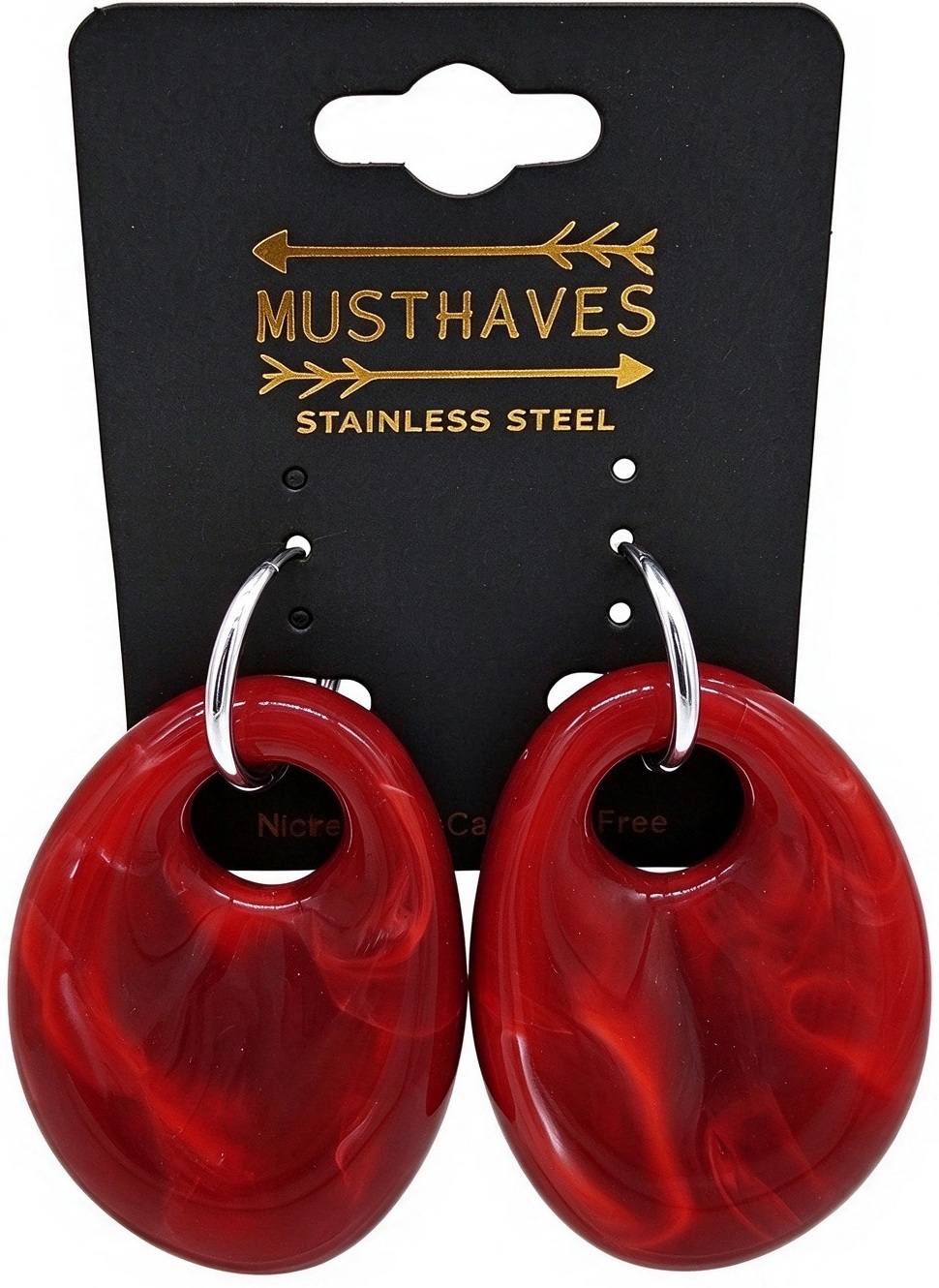 C-D10.2 E2643-051S-1 S. Steel Earring 5cm Red