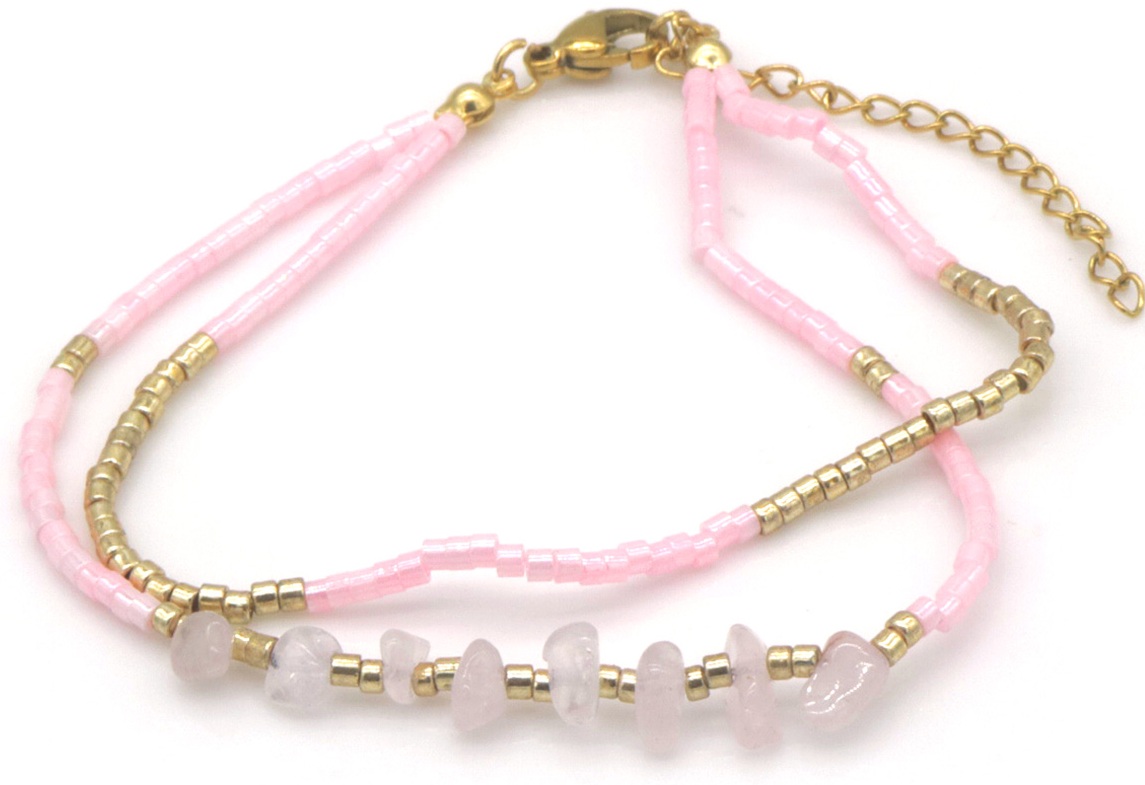 B-A14.2 ANK1034-001-3 Fashion Anklet Layered Glassbeads Pink