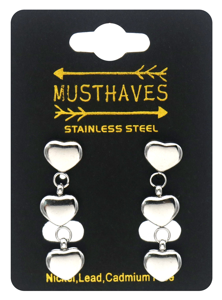 G-E20.3 E25106-058S S. Steel Earrings Hearts 3.5cm