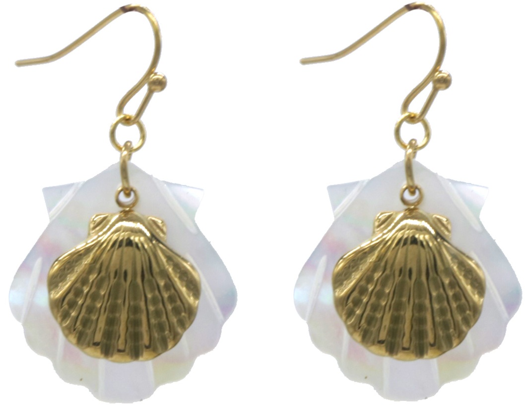 B-C4.3 E1033-005G S. Steel Earrings MOP Shell - 4cm