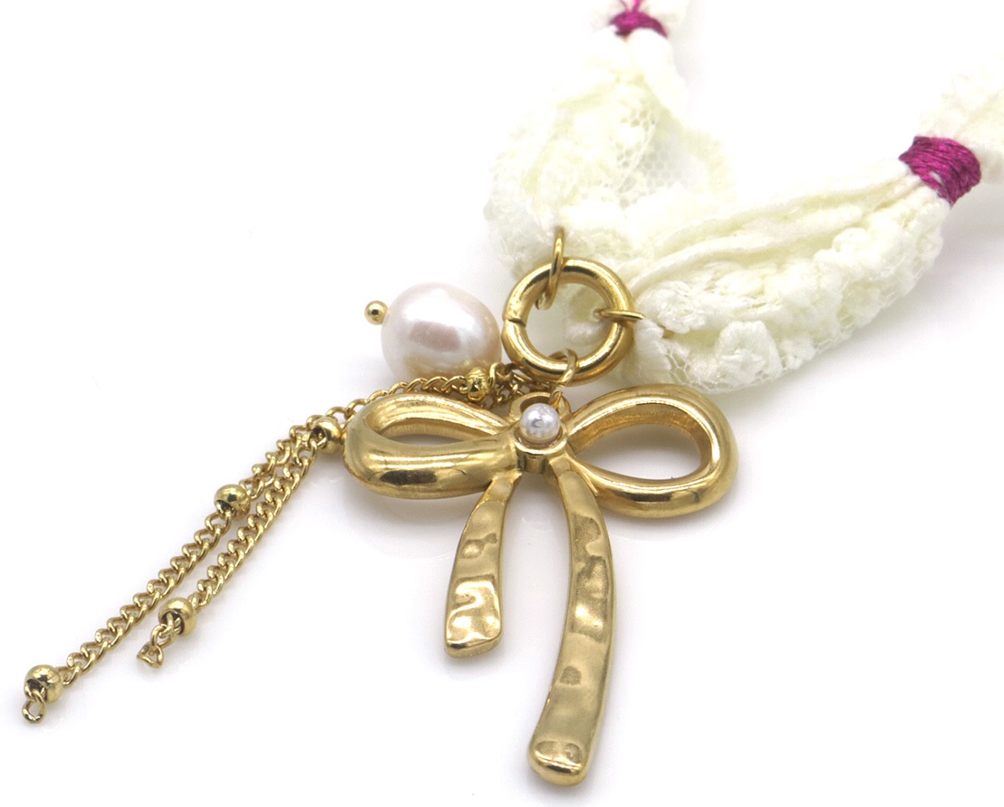 C-A25.2 N2524-007 S. Steel Fabric Necklace Bow 50-55cm