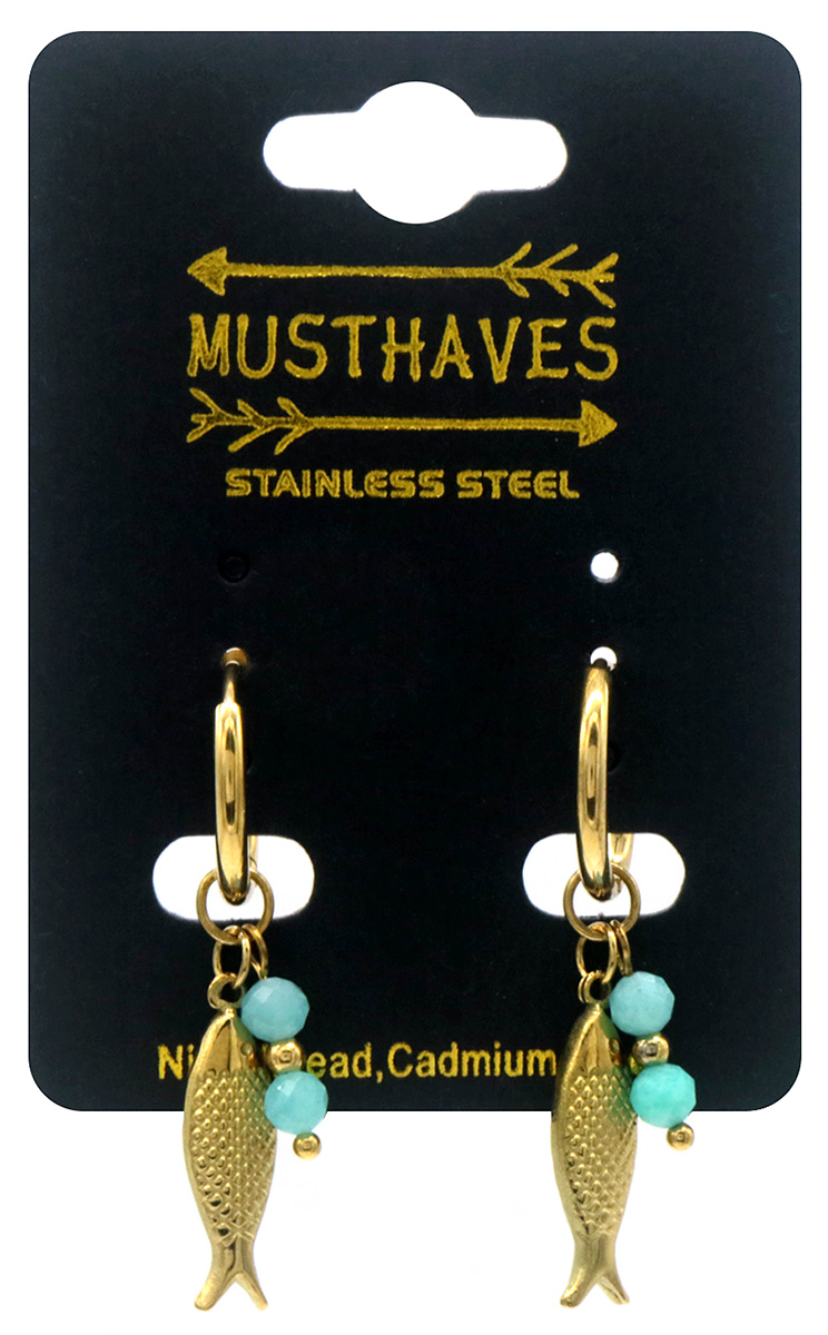 F-E6.5 E2567-047G S. Steel Earrings Fish 3.5x1.5cm