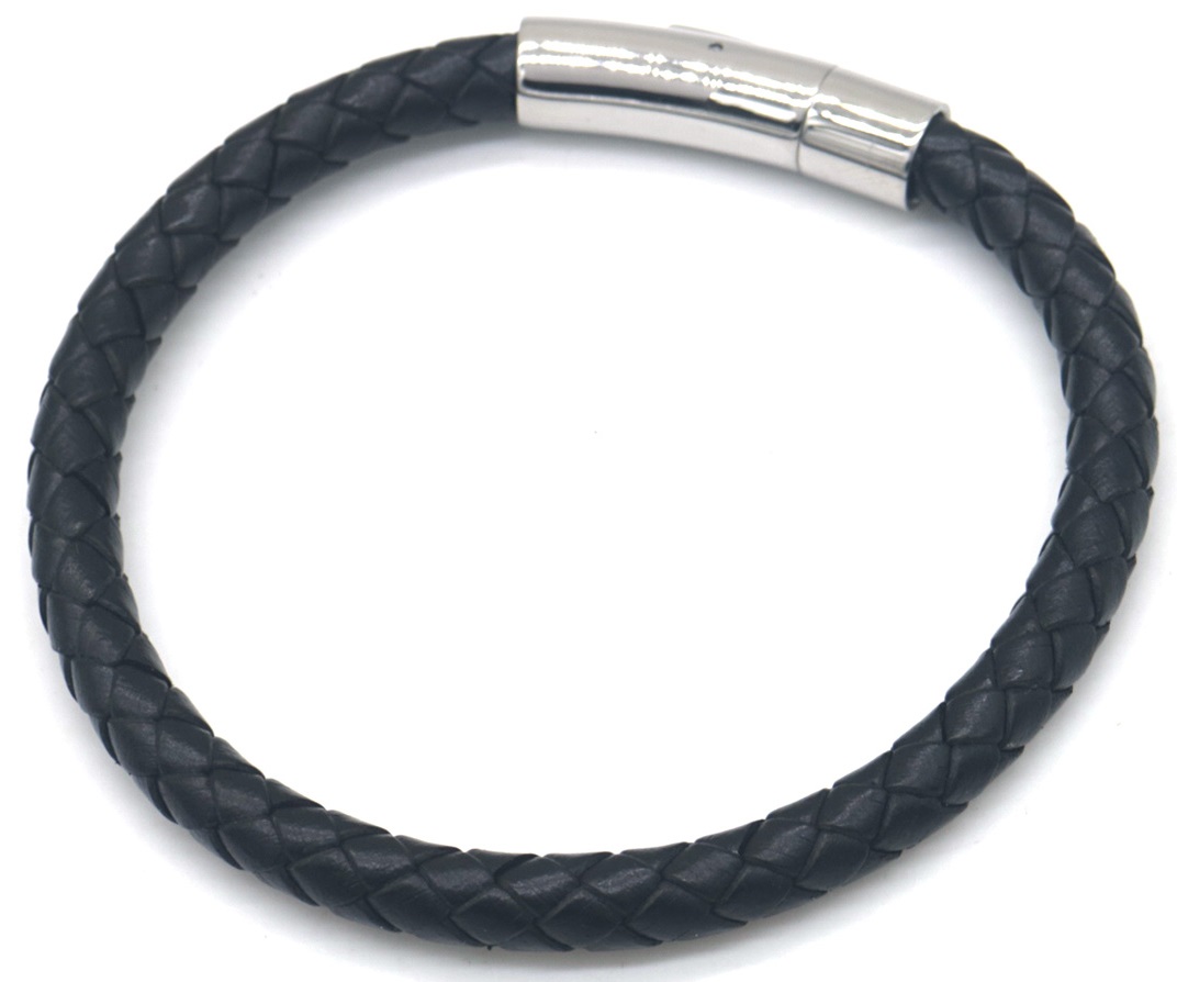 C-B22.2 B824-004-3 S. Steel Leather Bracelet 21cm