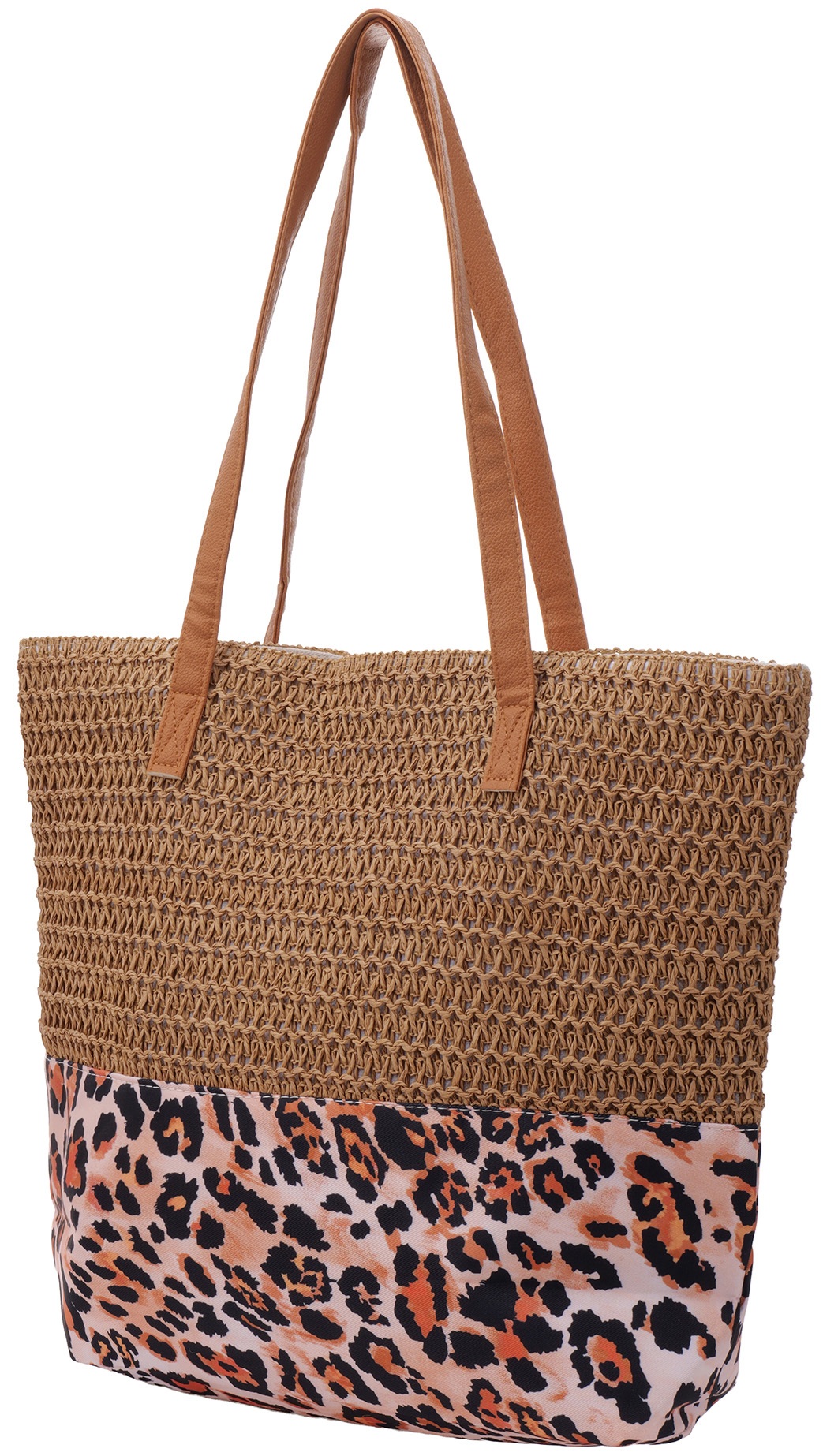 Y-B3.3 BAG1114-002-3 Beach Bag Woven Leopard 47x36x13cm Brown