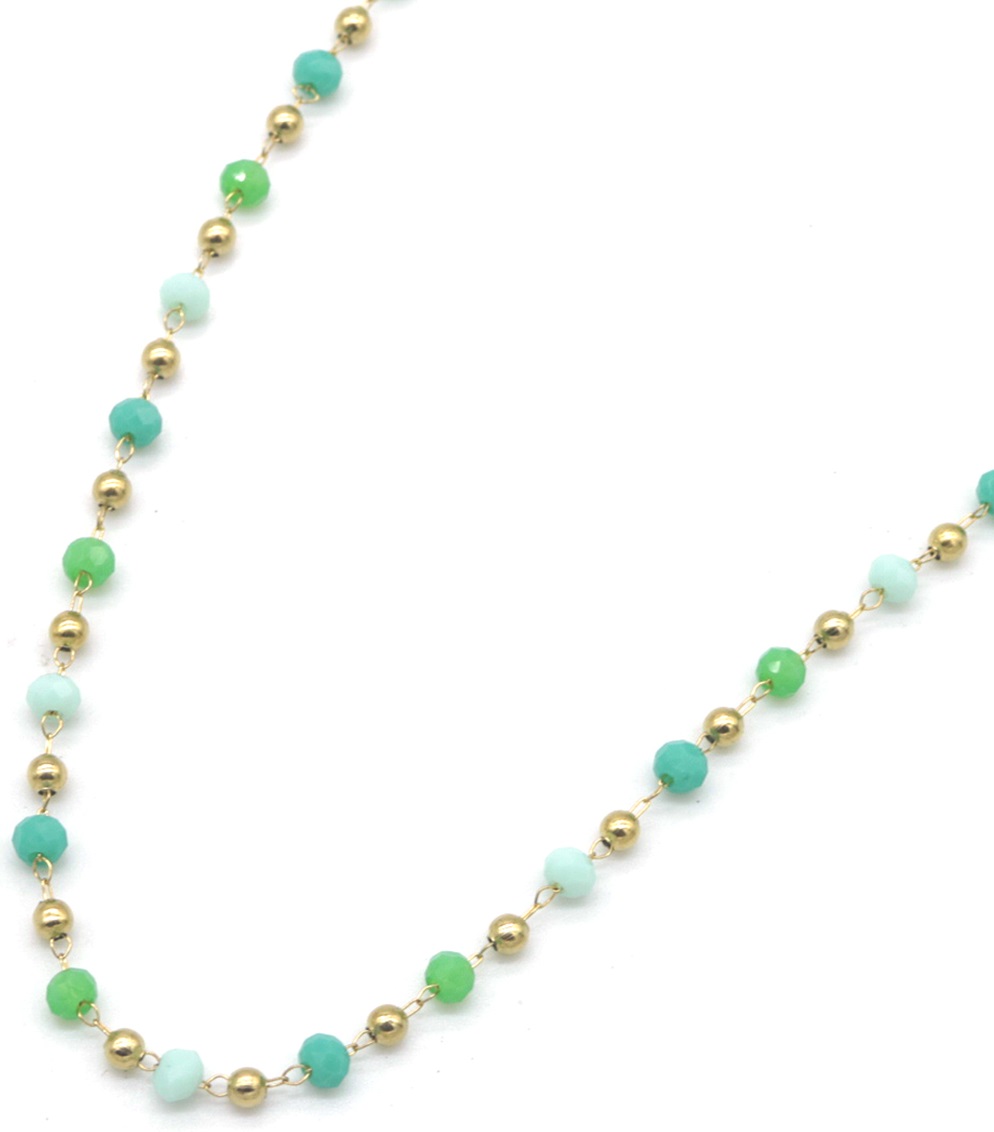 J-C6.1 N831-006-5 S. Steel Necklace Glass Beads - Green