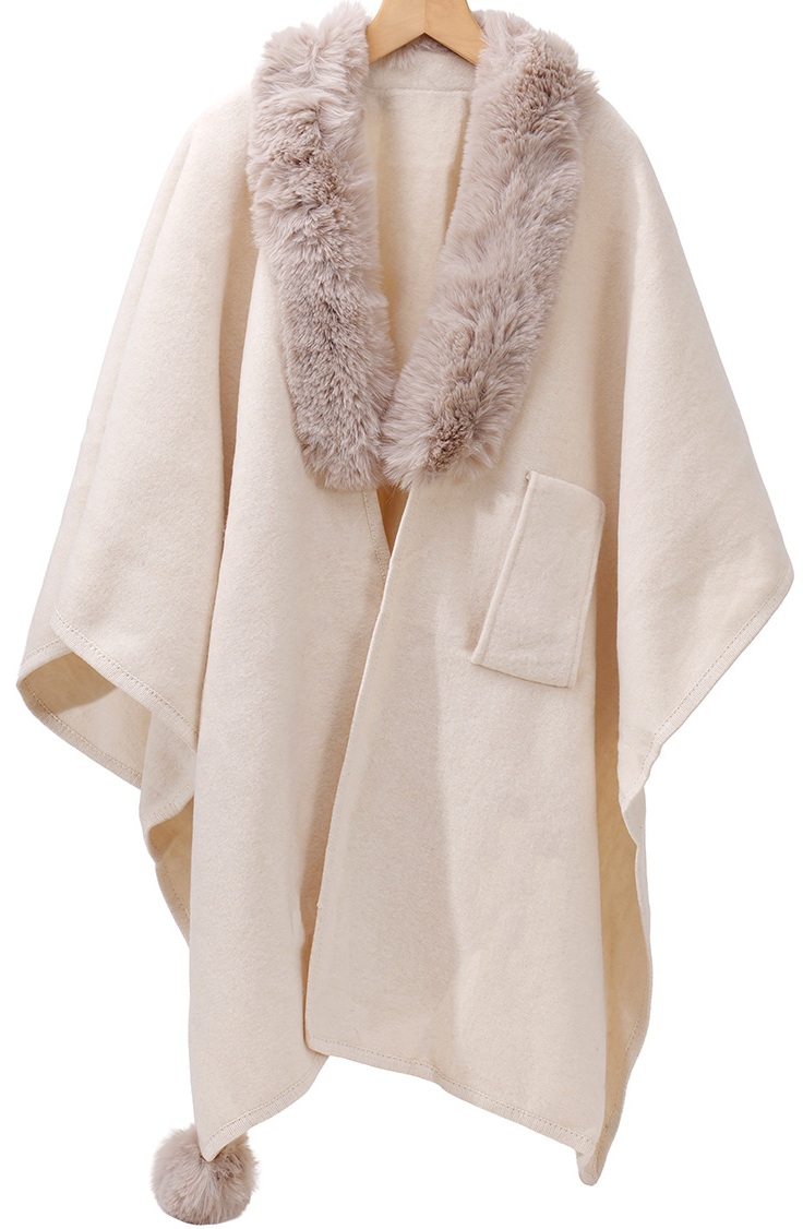 T-K4.2 SCARF1005-003-2 Luxury Poncho Faux Fur Beige