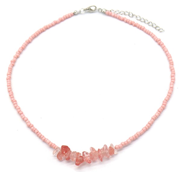 C-E9.2 N2175-006 Necklace Glass Beads Stones Pink