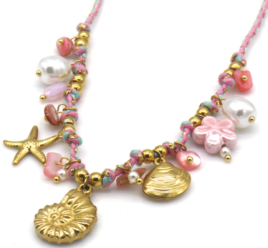 I-C6.2 N1036-009-3 Rope Necklace S. Steel Charms Sealife 40-45cm