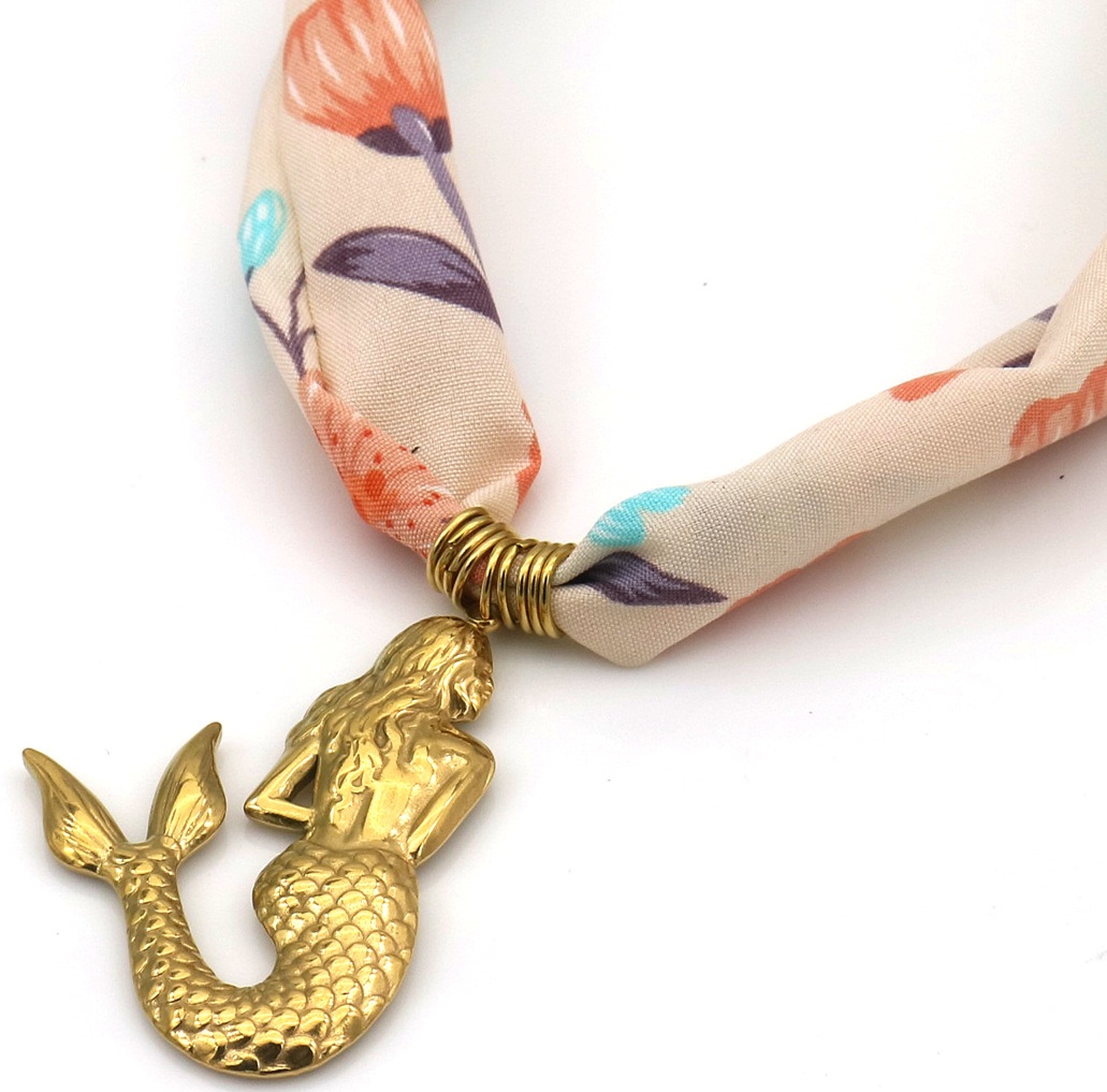 D-F2.2 N098-037 Fabric Necklace S. Steel Mermaid 40-45cm