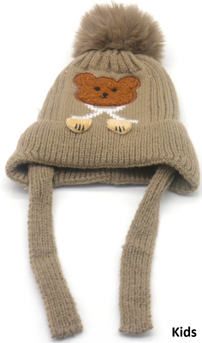 Y-F1.5 HAT1001-004-3 Beanie with Bear for Kids Brown