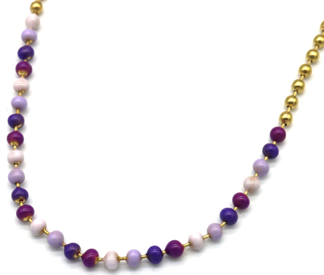E-D8.1  N835-020G S. Steel Necklace Stones Purple