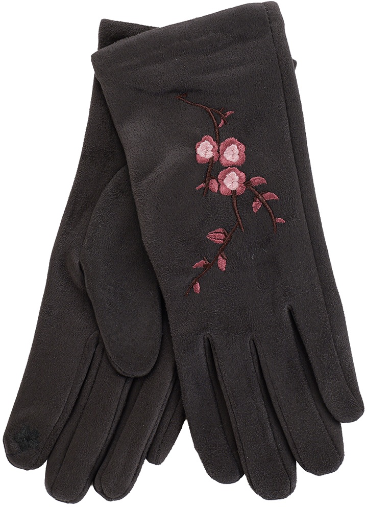 X-G9.2 GLOVES704-021-2 Gloves Embroidered Flowers Grey