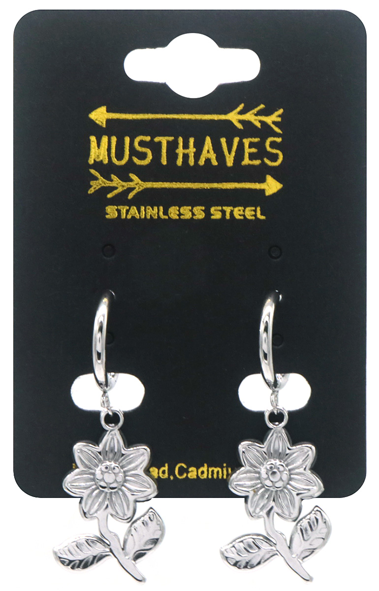 A-A19.4  E103-279S S. Steel Earrings Flower 3.8x1cm