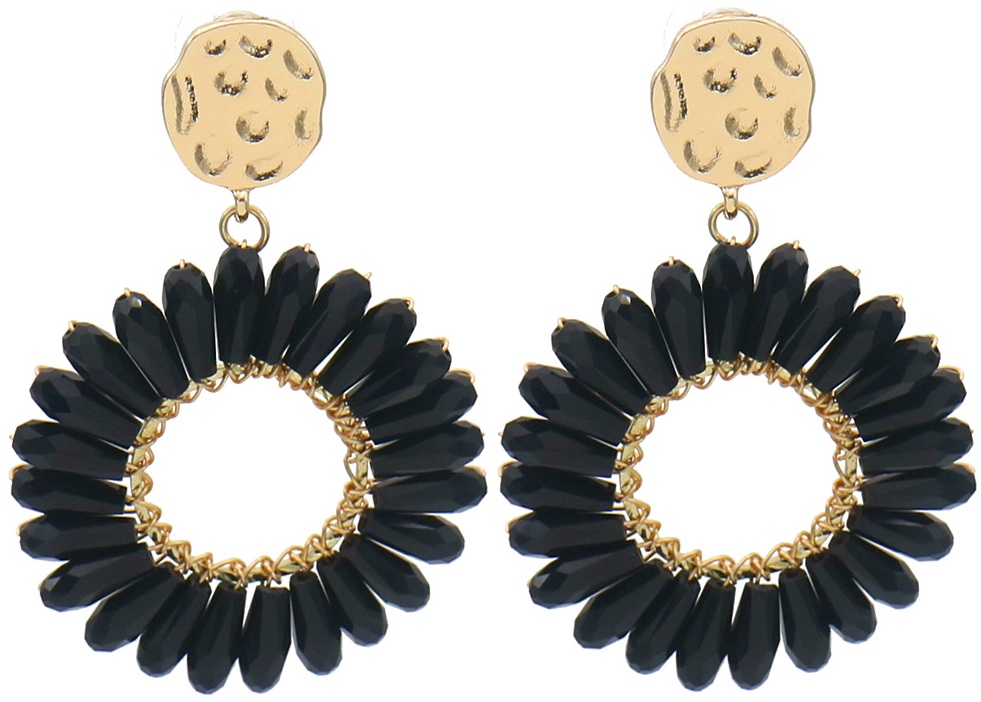 G-D6.1  E2591-140-3 Fashion Earrings Glassbeads 5.5x4cm Black
