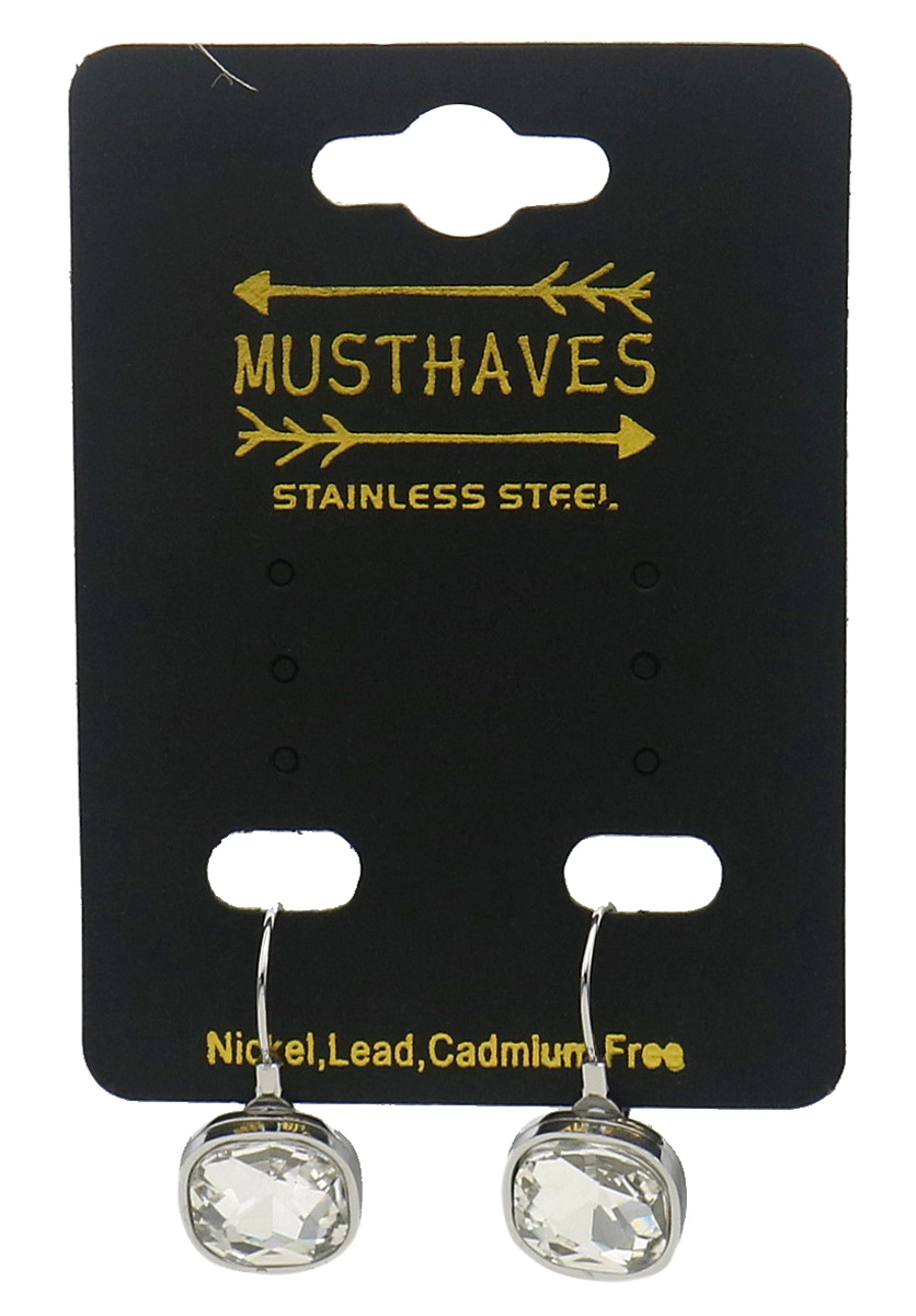 H-F17.3  E25106-075S-2 S. Steel Earrings Crystal 2.5cm White